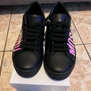 Moschino Women's Black Sneakers with Pink Accents
